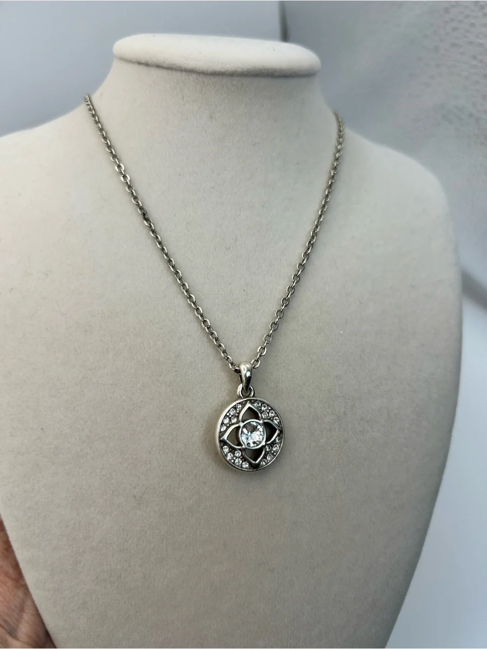 Brighton Ducale Necklace Round Pendant Clear Crystal Silver Plated 18